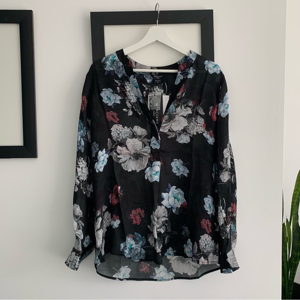 NWT 100% Silk Marciano Floral Blouse Size M
